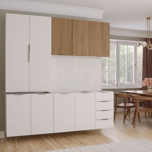 Cozinha Modulada 4 Peças sem Tampo 2 Aéreos 5 Portas e 2 Balcões Ipanema CabeCasa MadeiraOriginals Branco/Acácia