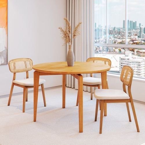 Conjunto Sala de Jantar Mesa 115cm Redonda Seiva 4 Cadeiras Liz CabeCasa MadeiraOriginals Mel