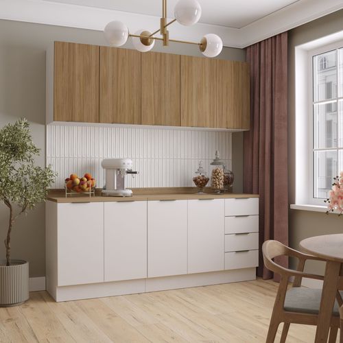 Cozinha Modulada 4 Peças com Tampo 2 Aéreos e 2 Balcões Ipanema CabeCasa MadeiraOriginals Acácia/Branco