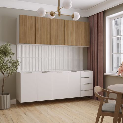 Cozinha Modulada 4 Peças Sem Tampo 2 Aéreos e 2 Balcões Ipanema CabeCasa MadeiraOriginals Acácia/Branco