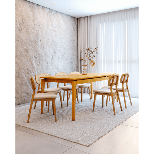 Conjunto Sala de Jantar Mesa 210cm Seiva 6 Cadeiras Liz CabeCasa MadeiraOriginals Mel