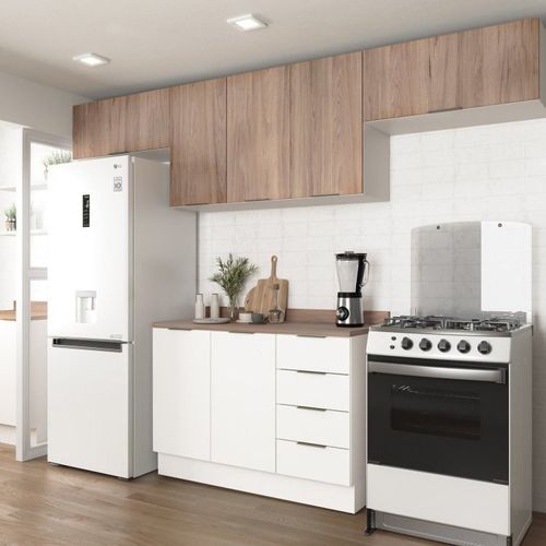 Cozinha Modulada 4 Peças com Tampo 3 Aéreos e 1 Balcão para Pia Ipanema CabeCasa MadeiraOriginals Acácia/Branco