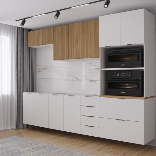 Cozinha Modulada 5 Peças 2 Aéreos 2 Balcões 1 Torre Quente Ipanema CabeCasa MadeiraOriginals Branco/Acácia