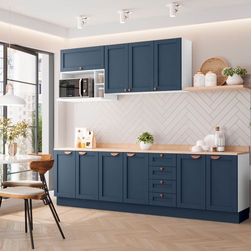 Cozinha Modulada 6 Peças com Tampo 3 Aéreos 3 Balcões CabeCasa MadeiraOriginals Branco/Azul