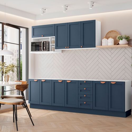 Cozinha Modulada 6 Peças Sem Tampo 3 Aéreos 3 Balcões CabeCasa MadeiraOriginals Branco/Azul
