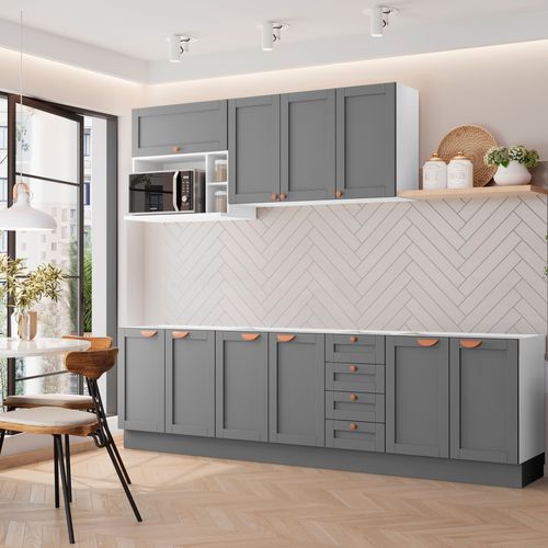 Cozinha Modulada 6 Peças Sem Tampo 3 Aéreos 3 Balcões CabeCasa MadeiraOriginals Branco/Cinza