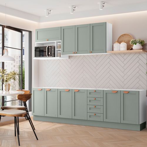 Cozinha Modulada 6 Peças Sem Tampo 3 Aéreos 3 Balcões CabeCasa MadeiraOriginals Branco/Menta