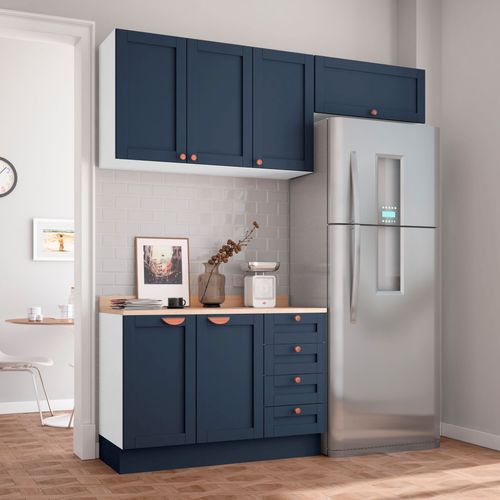 Cozinha Modulada 3 Peças com Tampo 2 Aéreos 1 Balcão CabeCasa MadeiraOriginals Branco/Azul