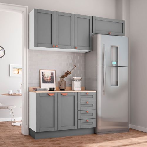 Cozinha Modulada 3 Peças com Tampo 2 Aéreos 1 Balcão CabeCasa MadeiraOriginals Branco/Cinza
