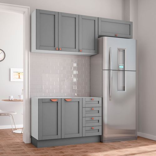 Cozinha Modulada 3 Peças Sem Tampo 2 Aéreos 1 Balcão CabeCasa MadeiraOriginals Branco/Cinza