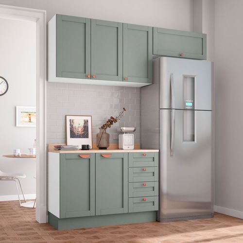 Cozinha Modulada 3 Peças com Tampo 2 Aéreos 1 Balcão CabeCasa MadeiraOriginals Branco/Menta
