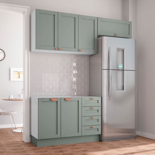 Cozinha Modulada 3 Peças Sem Tampo 2 Aéreos 1 Balcão CabeCasa MadeiraOriginals Branco/Menta