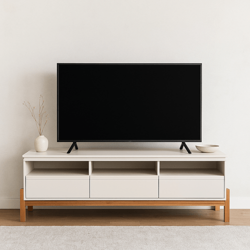 Rack para TV até 55 Polegadas 100% MDF 168cm Pés em Madeira Maciça Tiê CabeCasa MadeiraOriginals Branco Off White Off White