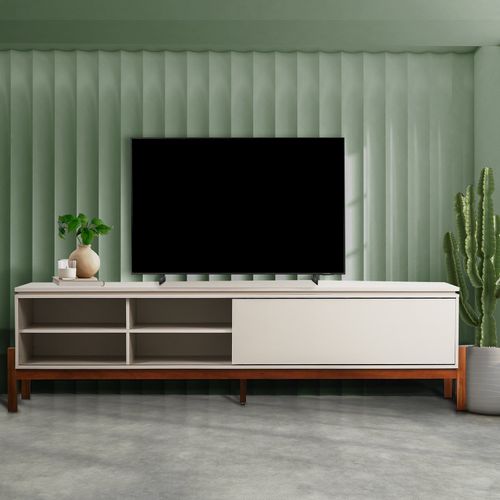 Rack para TV até 84 Polegadas 100% MDF 218cm Pés em Madeira Maciça Tiê CabeCasa MadeiraOriginals Branco Off White Off White