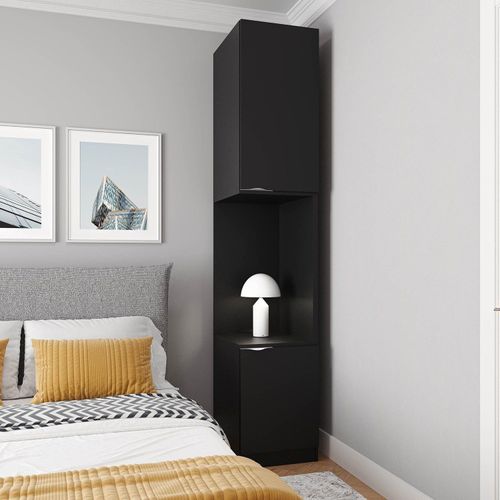 Mesa de Cabeceira Modular Direita 2 Portas 1 Gaveta Hera CabeCasa MadeiraOriginals Preto Preto