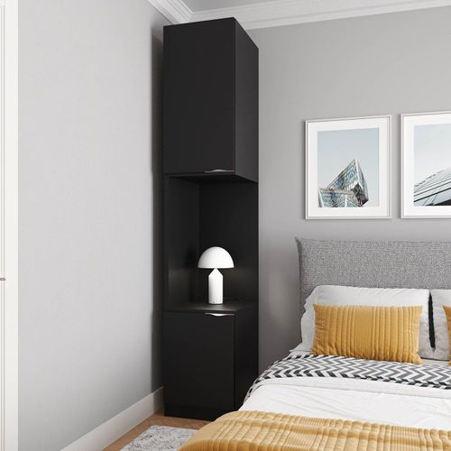 Mesa de Cabeceira Modular Esquerda 2 Portas 1 Gaveta Hera CabeCasa MadeiraOriginals Preto Preto