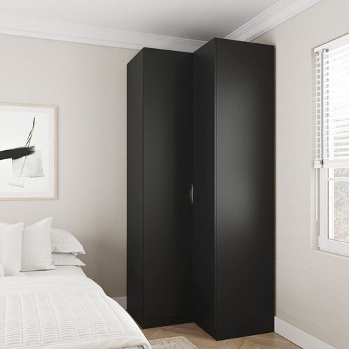 Guarda Roupa de Canto Reto Modular 3 Prateleiras 2 Gavetas Hera CabeCasa MadeiraOriginals Preto
