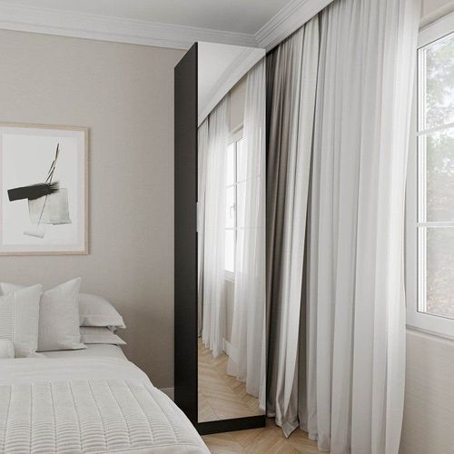 Guarda Roupa Modulado 1 Porta com Espelho 6 Prateleiras Hera CabeCasa MadeiraOriginals Preto