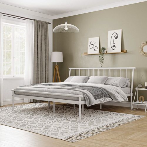 Cama King em Aço Begônia CabeCasa MadeiraOriginals Branco