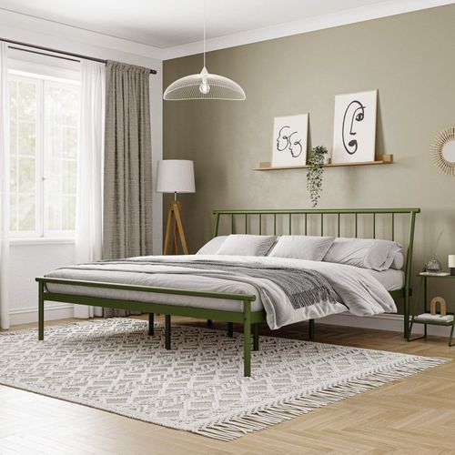 Cama King em Aço Begônia CabeCasa MadeiraOriginals Verde Musgo