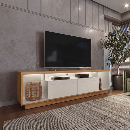 Rack para TV até 75 Polegadas com LED MDF 181cm 2 Portas Fita Cronos CabeCasa MadeiraOriginals Nature/Off White Nature/ Off White