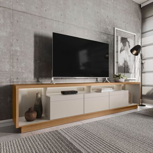 Rack para TV até 75 Polegadas com LED MDF 218cm 3 Portas Fita Cronos CabeCasa MadeiraOriginals Nature/Off White Nature/ Off White