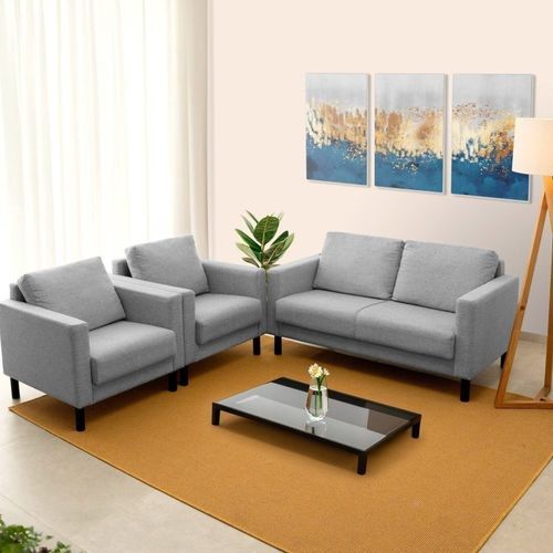 Conjunto Sofá Lugares com USB e 2 Poltronas em Linho Antúrio CabeCasa MadeiraOriginals Cinza Cinza
