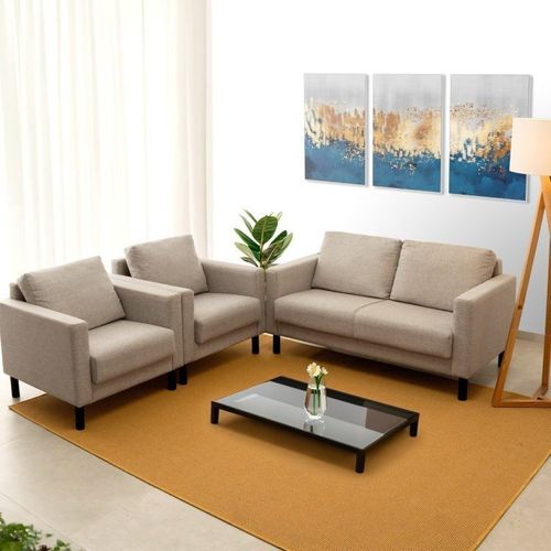 Conjunto Sofá Lugares com USB e 2 Poltronas em Linho Antúrio CabeCasa MadeiraOriginals Bege Bege