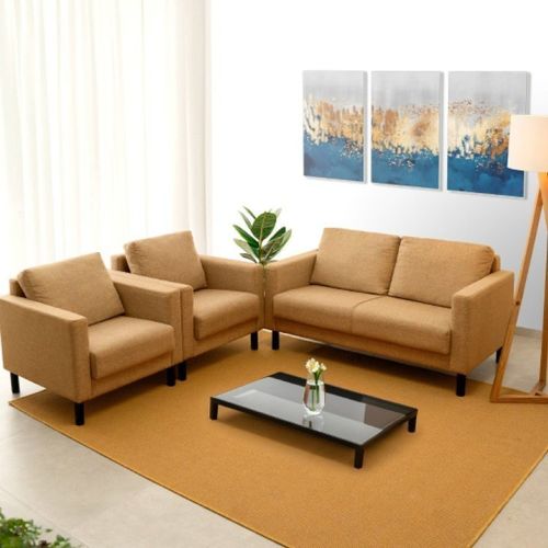 Conjunto Sofá Lugares com USB e 2 Poltronas em Linho Antúrio CabeCasa MadeiraOriginals Amarelo Âmbar Âmbar