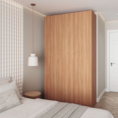 Guarda Roupa Modulado 3 Portas com Cabideiro Hera CabeCasa MadeiraOriginals Louro/Cromado