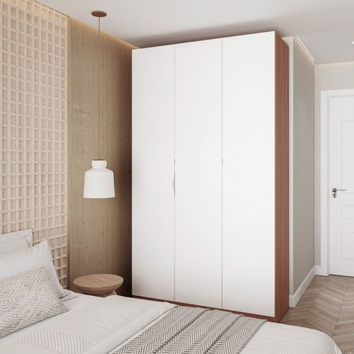 Guarda Roupa Modulado 3 Portas com Cabideiro Hera CabeCasa MadeiraOriginals Louro/Branco Geada/Cromado