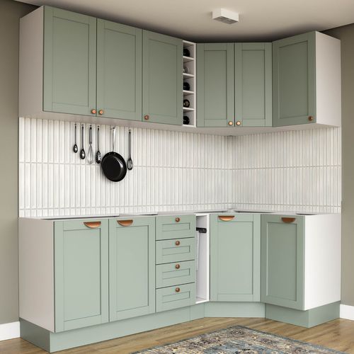 Cozinha Modulada 8 Peças sem Tampo Arizona CabeCasa MadeiraOriginals Menta/Branco