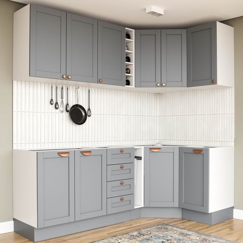 Cozinha Modulada 8 Peças sem Tampo Arizona CabeCasa MadeiraOriginals Cinza/Branco