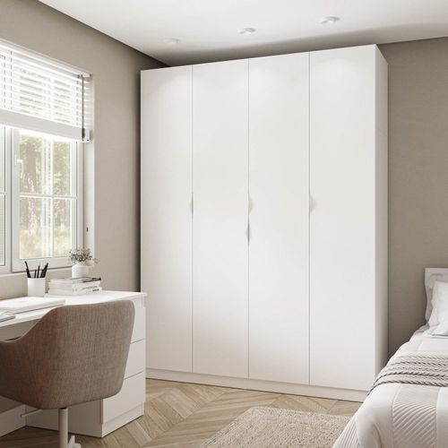 Guarda Roupa Modulado 4 Portas com Cabideiro Hera CabeCasa MadeiraOriginals Branco Geada/Cromado