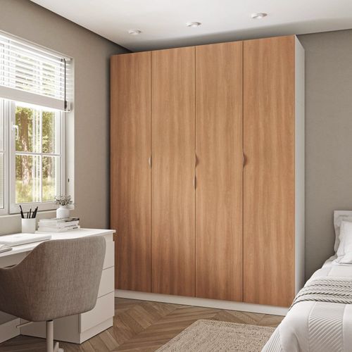 Guarda Roupa Modulado 4 Portas com Cabideiro Hera CabeCasa MadeiraOriginals Branco Geada/Louro/Cromado