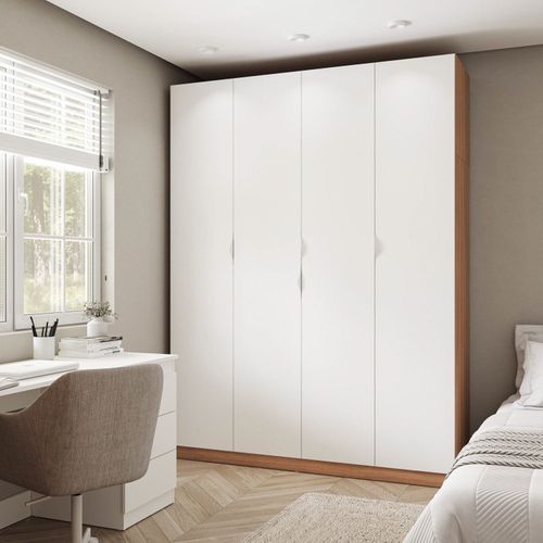 Guarda Roupa Modulado 4 Portas com Cabideiro Hera CabeCasa MadeiraOriginals Louro/Branco Geada/Cromado