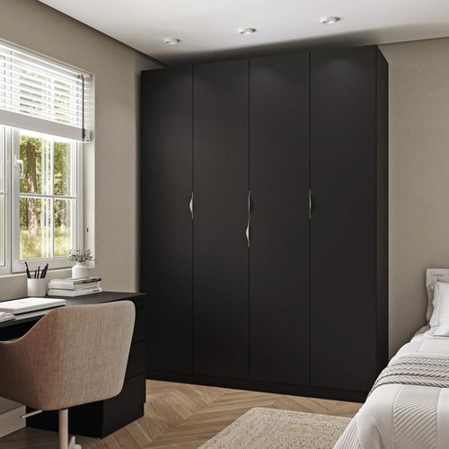 Guarda Roupa Modulado 4 Portas com Cabideiro Hera CabeCasa MadeiraOriginals Preto Onix/Cromado