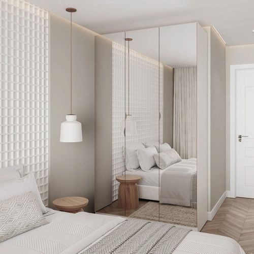 Guarda Roupas Modulado com Espelho 3 Portas com Cabideiro Hera CabeCasa MadeiraOriginals Branco Geada/Louro/Cromado