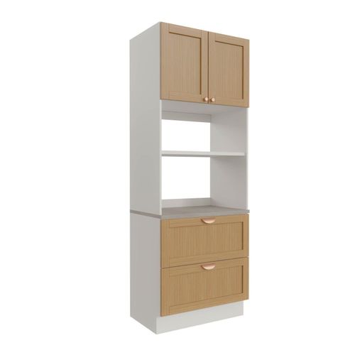 Torre Quente 2 Portas 2 Gavetas 2 Nichos para Forno e Microondas Arizona CabeCasa MadeiraOriginals Branco/Figueira