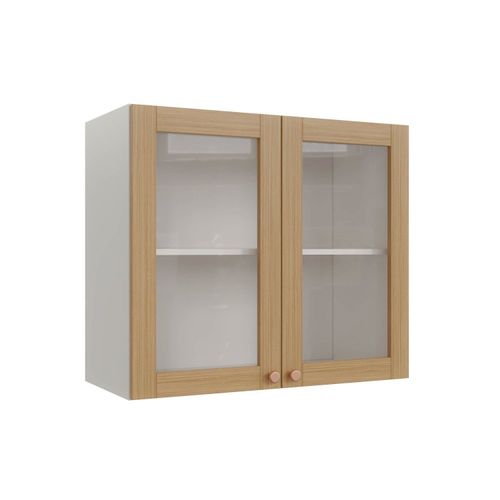 Armário Aéreo 2 Portas 80cm com Porta de Vidro Arizona CabeCasa MadeiraOriginals Branco/Figueira