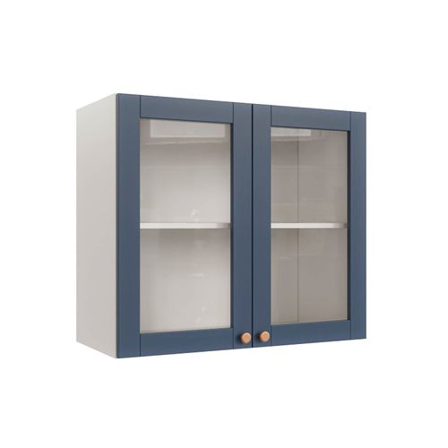 Armário Aéreo 2 Portas 80cm com Porta de Vidro Arizona CabeCasa MadeiraOriginals Branco/Azul