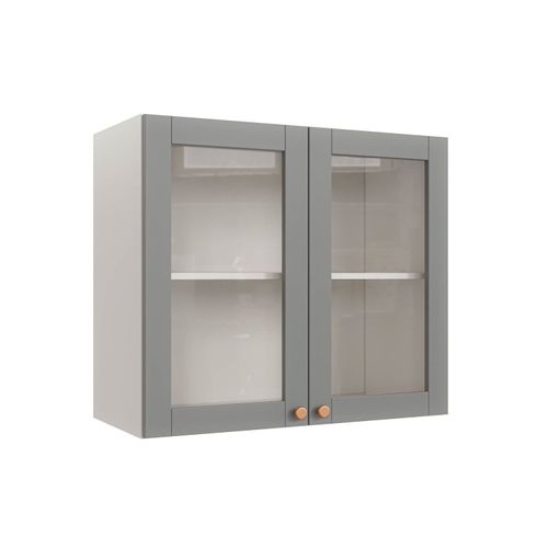 Armário Aéreo 2 Portas 80cm com Porta de Vidro Arizona CabeCasa MadeiraOriginals Branco/Cinza
