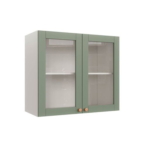 Armário Aéreo 2 Portas 80cm com Porta de Vidro Arizona CabeCasa MadeiraOriginals Branco/Menta