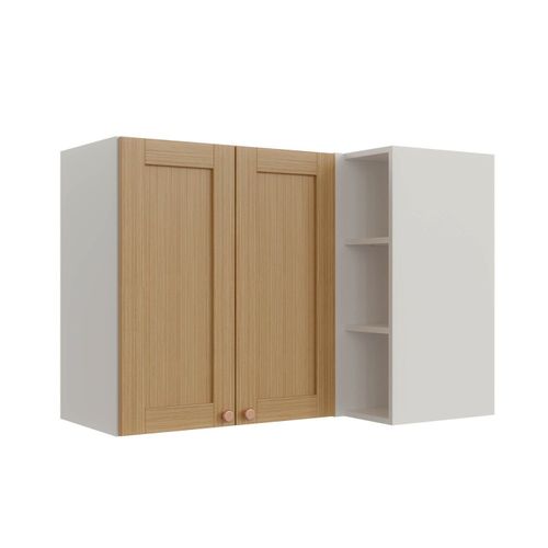 Armário Aéreo de Canto Reto 2 Portas 3 Nichos Arizona CabeCasa MadeiraOriginals Branco/Figueira