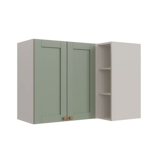 Armário Aéreo de Canto Reto 2 Portas 3 Nichos Arizona CabeCasa MadeiraOriginals Branco/Menta