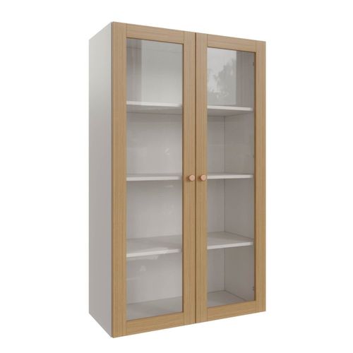 Armário Aéreo 2 Portas 135cm com Porta de Vidro Arizona CabeCasa MadeiraOriginals Branco/Figueira