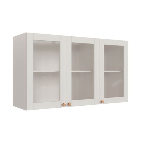 Armário Aéreo 3 Portas 120cm com Porta de Vidro Arizona CabeCasa MadeiraOriginals Branco