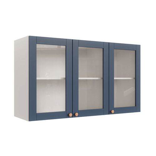 Armário Aéreo 3 Portas 120cm com Porta de Vidro Arizona CabeCasa MadeiraOriginals Branco/Azul