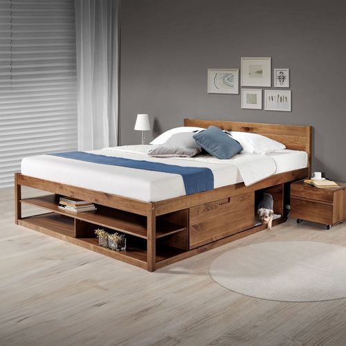 Cama Queen Multifuncional Madeira Maciça Irara CabeCasa MadeiraOriginals Caramelo