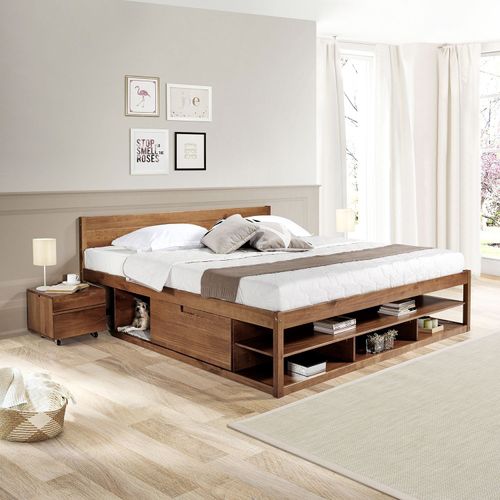 Cama King Multifuncional Madeira Maciça Irara CabeCasa MadeiraOriginals Caramelo